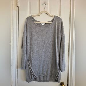 New York & Company Silver Scoop Neck Sweater With Zipper Trim